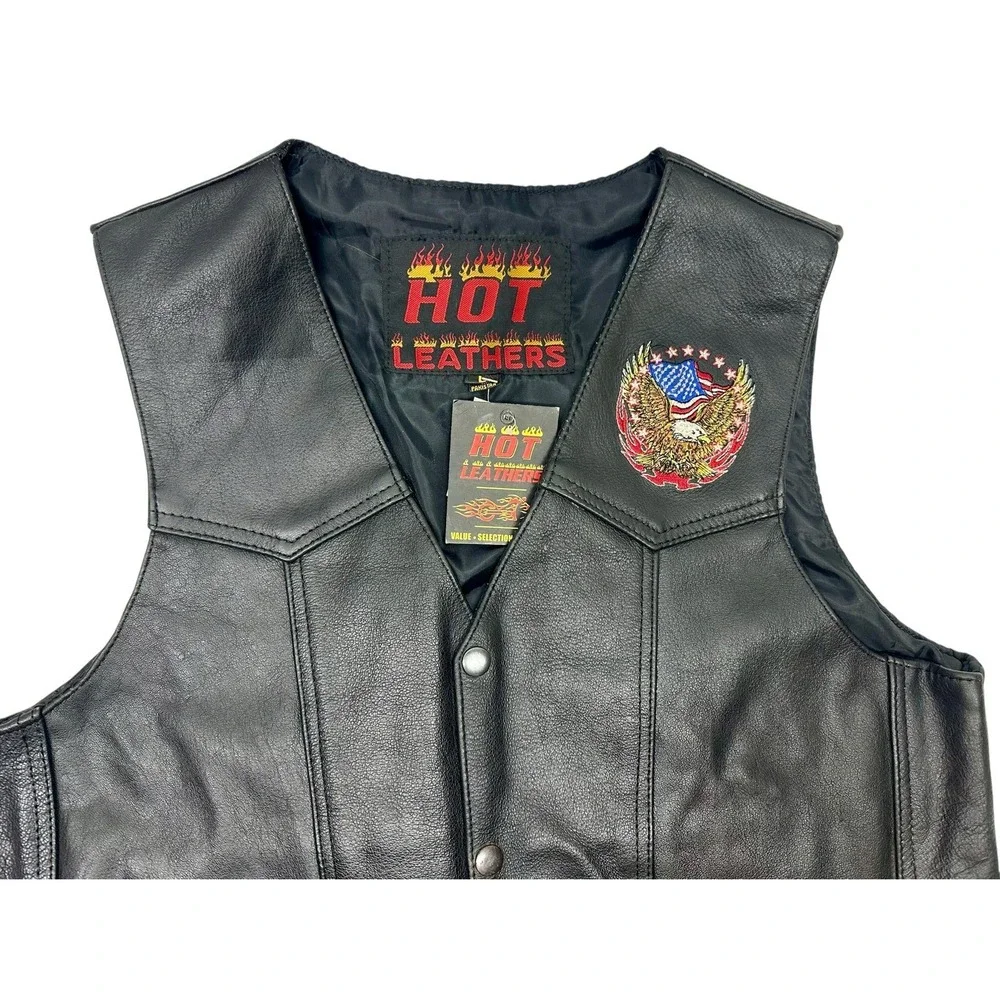 HOT LEATHER‎ VEST  SIZE LARGE   VERY BLACK 100%  leather outer shell